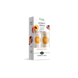 Power Health Promo (1+1 Δώρο) Ester C 1000mg Συμπλήρωμα Διατροφής Με Στέβια Με Γεύση Ροδάκινο & Φρούτα Του Πάθους 2x20 αναβράζοντα δισκία