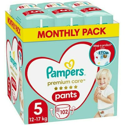 PAMPERS Premium Care Pants Monthly Βρεφικές Πάνες-Βρακάκι Νo5 (12-17kg) 102 Τεμάχια