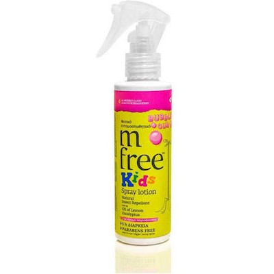 M-FREE Kids Spray Lotion Bubble Gum Παιδικό Φυτικό Εντομοαπωθητικό Με Άρωμα Τσιχλόφουσκα 125ml