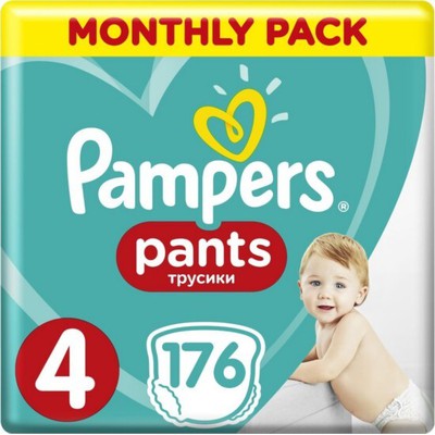 PAMPERS Βρεφικές Πάνες Βρακάκια Pants No.4 9-15Kgr 176 Τεμάχια Monthly Pack