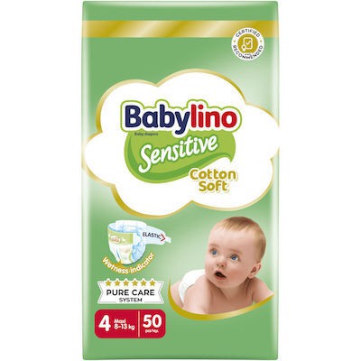 BABYLINO Sensitive Cotton Soft Maxi Plus Βρεφικές Πάνες Νο.4 (8-13 kg) 50 Τεμάχια