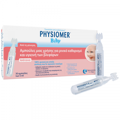 PHYSIOMER Baby Isotonic Ampoules For Nose & Eyes x30 x5ml From Birth