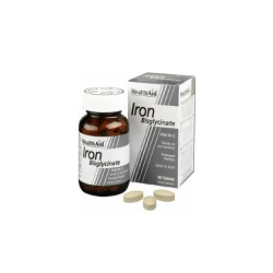 Health Aid Iron Bisglycinate Συμπλήρωμα Διατροφής Σιδήρου Με Βιταμίνη C Φιλικό Προς Το Στομάχι Βραδείας Αποδέσμευσης 90 ταμπλέτες