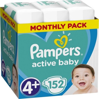 PAMPERS Baby Diapers Active Baby No.4 + 10-15Kgr 152 Pieces Monthly Pack