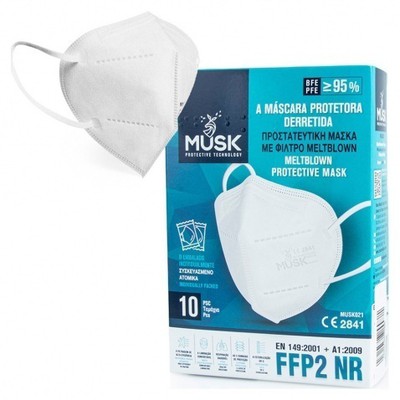 MUSK Meltblow Protective Mask FFP2 NR Προστατευτική Μάσκα Μιας Χρήσης Λευκό 100 Τεμάχια 10x10
