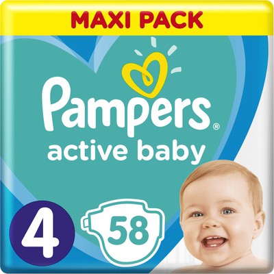 PAMPERS Baby Diapers Active Baby No.4 9-14Kgr 58 Pieces Maxi Pack