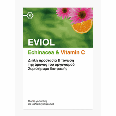 EVIOL Echinacea & Vitamin C Για Τη Διπλή Προστασία & Τόνωση Της Άμυνας Του Οργανισμού x30 Μαλακές Κάψουλες
