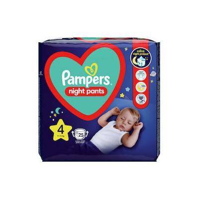 PAMPERS Night Pants Βρεφικές Πάνες Βρακάκι Νυκτός No.4 9-15Kg 25 Τεμάχια Value Pack  
