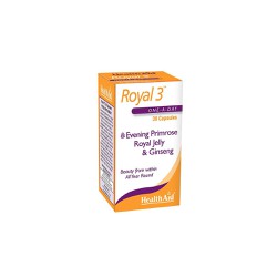 Health Aid Royal 3 Royal Jelly Evening Primrose Oil & Ginseng Συμπλήρωμα Διατροφής Με Βασιλικό Πολτό Για Ομορφιά & Ζωντάνια 30 κάψουλες