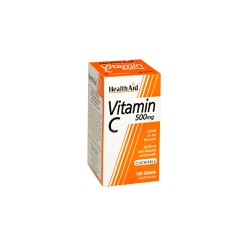 Health Aid Vitamin C 500mg Chewable Συμπλήρωμα Διατροφής Βιταμίνη C Μασώμενη Με Αγριοτριανταφυλλιά & Ασερόλα Με Γεύση Πορτοκάλι 100 ταμπλέτες