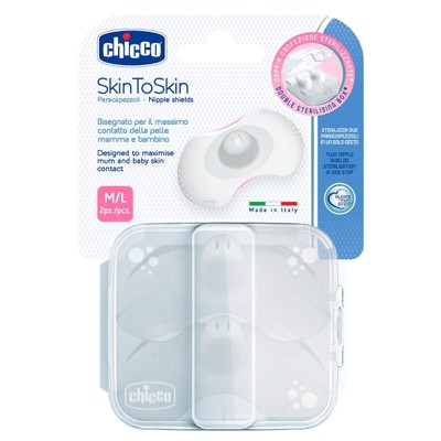CHICCO Skin To Skin Nipple Shields Medium / Large x2 Silicone Breast Discs Pieces