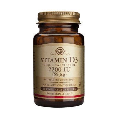 SOLGAR Vitamin D3 2200 IU (55μg) Συμπλήρωμα Διατροφής Με Βιταμίνη D3 Με Πολλαπλά Οφέλη Για Τον Οργανισμό, Ιδανικό Για Την Υγεία Των Οστών & Των Αρθρώσεων x50 Φυτικές Κάψουλες