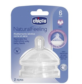  Chicco Natural Feeling Nipple 6m + Food Flow, 2pc