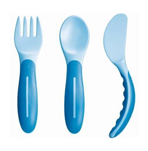 MAM Baby's Cutlery Fork, Spoon & Knife for Boy 6+ 