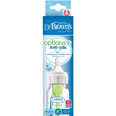 DR. BROWN'S Options + Anti-Colic Bottle Πλαστικό Μπιμπερό Με Στενό Λαιμό Και Θηλή Σιλικόνης 0+ Μηνών 120ml SB41005