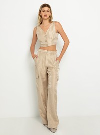 Cargo pants with button rhinestone