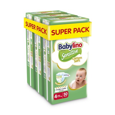 BABYLINO Sensitive Cotton Soft Πάνες Παιδικές Nο4 8-13kg (50x3) 150 Τεμάχια Super Pack