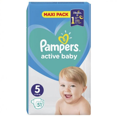 PAMPERS Baby Diapers Active Baby No.5 11-16Kgr 51 Pieces Maxi Pack