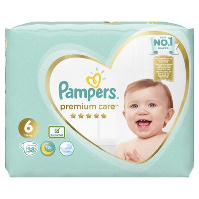 PAMPERS Baby Diapers Premium Care No.6 13 + Kgr 38 Pieces Jumbo Pack