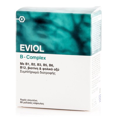 EVIOL B-Complex Με B1, B2, B3, B5, B6, B12, Βιοτίνη & Φολικό Οξύ x60 Μαλακές Κάψουλες