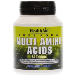 Health Aid Μulti Amino Acids Free Form 60 tabs, Συνδυασμός όλων των απαραίτητων αμινοξέων για τη δόμηση των πρωτεϊνών και μυϊκών ιστών στον οργανισμό