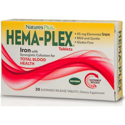 NATURES PLUS Hema-Plex Συμπλήρωμα Διατροφής Με Εξαιρετική Φόρμουλα Για Τη Βελτίωση Της Ποιότητας Του Αίματος 30 Κάψουλες