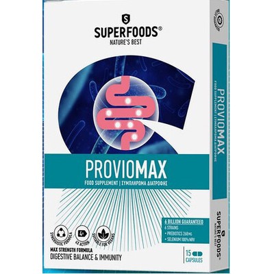 SUPERFOODS Proviomax Συμπλήρωμα Διατροφής Με 6 Δισεκατομμύρια Μικροοργανισμούς Για Την Καλή Λειτουργία Του Εντέρου x15 Κάψουλες