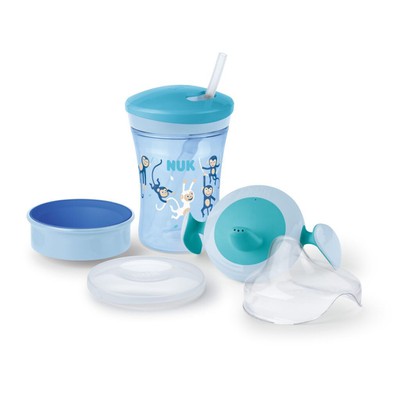 NUK Learn To Drink Set Πλαστικό Ποτήρι 230ml & Ποτήρι Με Λαβές & Καλαμάκι Για 6+ Μηνών 10.255.396 Μπλε