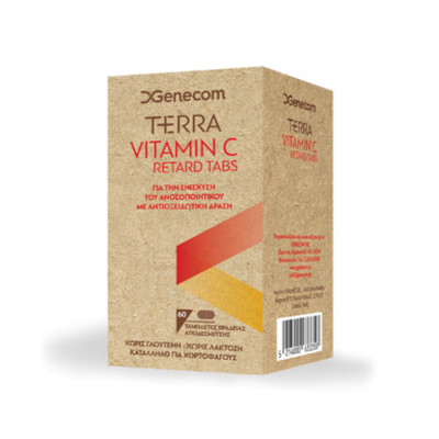 GENECOM Terra Vitamin C 1000mg Retard Συμπλήρωμα Διατροφής Με Βιταμίνη C Σε Μορφή Δισκίων Παρατεταμένης Αποδέσμευσης x60 Δισκία