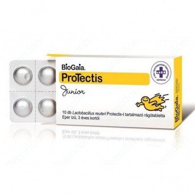 BIOGAIA Protectis Junior Παιδικά Προβιοτικά Για Γαστρεντερικές Διαταραχές Με Γεύση Φράουλα x10 Μασώμενα Δισκία