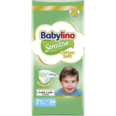 BABYLINO Πάνες Με Αυτοκόλλητο Sensitive Cotton Soft No.7 Για 15+kg 36 Τεμάχια