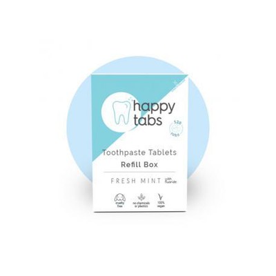 HAPPY TABS Toothpaste Fresh Mint With Fluoride Οδοντόκρεμα Σε Ταμπλέτες Refill Box 120 Tαμπλέτες