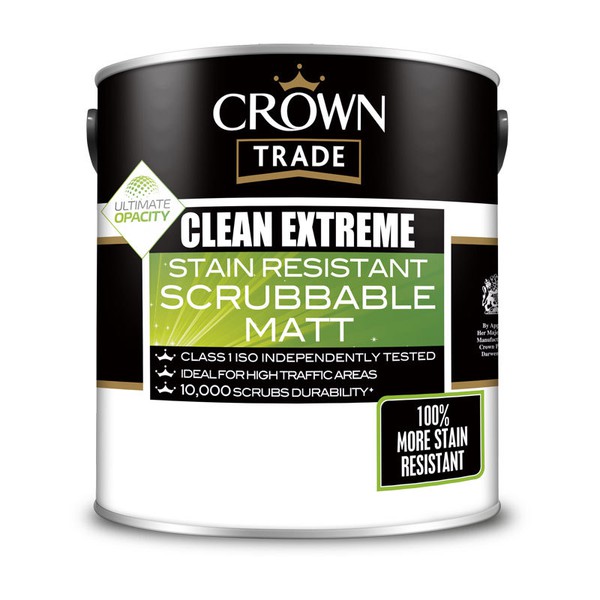 Πλαστικό Χρώμα Ματ Πλενόμενο Crown Clean Extreme Stain Resistance Scrubbable