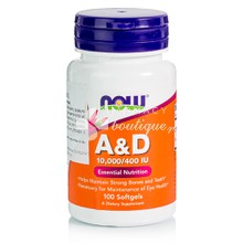 Now Vitamin A & D3 (10.000 IU & 400 IU) - Όστα / Δέρμα / Μαλλιά, 100 softgels
