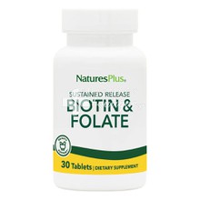 Natures Plus Biotin & Folate - Βιοτίνη & Φυλλικό Οξύ, 30 tabs