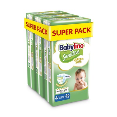 BABYLINO Sensitive Cotton Soft Πάνες Παιδικές Nο4+ 10-15kg (46x3) 138 Τεμάχια Super Pack