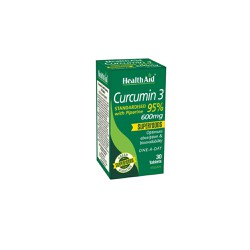 Health Aid Curcumin 3 Standardised With Piperine 95% 600mg Συμπλήρωμα Διατροφής Αντιοξειδωτικής Κουρκουμίνης & Πιπερίνης Για Μέγιστη Απορρόφηση 30 φυτικές ταμπλέτες