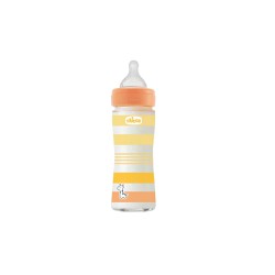 Chicco Bottle Well Being Anti-Colic System Μπιμπερό Γυάλινο Με Θηλή Σιλικόνης 0+ Μηνών Πορτοκαλί-Κίτρινο 240ml