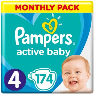 PAMPERS Baby Diapers Active Baby No.4 9-14Kgr 174 Pieces Monthly Pack