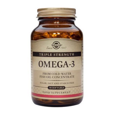 SOLGAR Omega 3 Triple Strength Συμπλήρωμα Διατροφής Με Ωμέγα 3 Λιπαρά Οξέα Για Την Υγεία Του Εγκεφάλου & Του Καρδιαγγειακού Συστήματος x50 Μαλακές Κάψουλες
