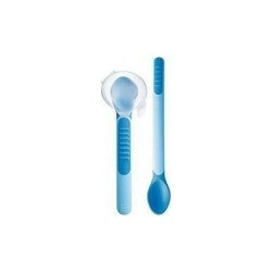 Mam Heat Sensitive Spoons & Cover Θερμοευαίσθητα Κουταλάκια Με Θήκη 6+ Μηνών Μπλε 2 τεμάχια