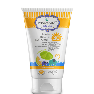 PHARMASEPT Baby Care Tol Velvet Natural Sun Cream Βρεφική Αντηλιακή Κρέμα Για Πρόσωπο & Σώμα Με Φυσικά Φίλτρα SPF30 100ml