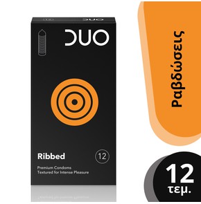  Duo Ribbed Condoms, 12 Pieces