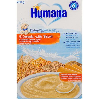 HUMANA Cream Βρεφική Βιολογική Κρέμα Ολικής Αλέσεως Με 5 Δημητριακά & Μπισκότο, Από Τον 6ο Μήνα 200gr