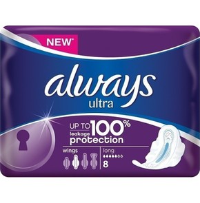Ultra Long Sanitary Towels with Wings, 8 pcs