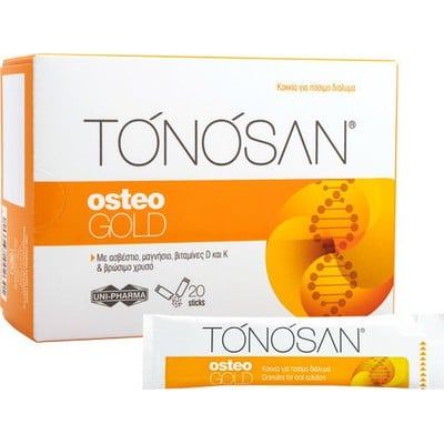 UNI-PHARMA Tonosan Osteo GOLD Συμπλήρωμα Διατροφής Ειδικά Σχεδιασμένο Για Την Ενίσχυση & Τη Διατήρηση Των Οστών x20 Φακελάκια 