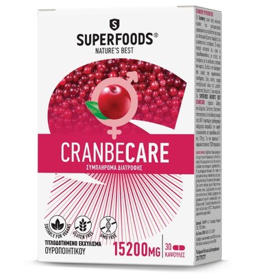 SUPERFOODS CranbeCare 15200mg Συμπλήρωμα Διατροφής Για Την Υγεία Του Ουροποιητικού x30 Κάψουλες