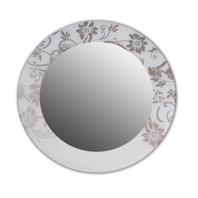 Circular Mirror 60 cm White with silver patterns
