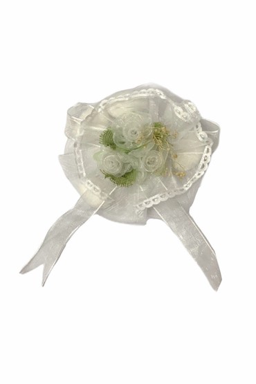 Μπομπονιέρα 10 τμχ. στρογγυλή λευκή με τριαντάφυλλα