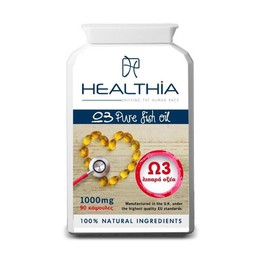 Healthia Ω3 Pure Fish Oil 1000mg Συμπλήρωμα Διατροφής με Ω3 Λιπαρά Οξέα, 90 caps